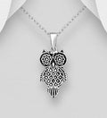 925 Sterling Silver Oxidized Engraved Owl Pendant & Chain