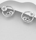925 Sterling Silver Oxidized Lotus and Leaf Push-Back Earrings