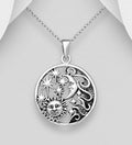 Heavy 925 Sterling Silver Oxidized Pendant & Chain, Featuring Sun, Star and Moon Design