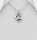 925 Sterling Silver Oxidized Shell and Starfish Pendant & Chain
