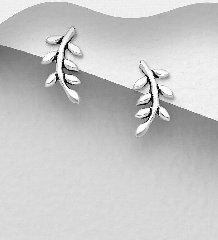 925 Sterling Silver Oxidized Small Leaf Push-Back/Stud Earrings