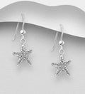 925 Sterling Silver Oxidized Starfish Hook/Drop Earrings