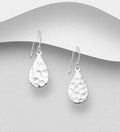 925 Sterling Silver Pear Shaped Hand Crafted Hammered Hook/Drop Earrings