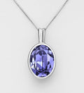 925 Sterling Silver Pendant & Chain, Adorned With An Exquisite Austrian Crystal In A Tanzanite Hue