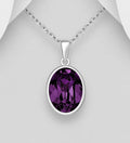 925 Sterling Silver Pendant & Chain Decorated with A Fine Oval Amethyst Austrian Crystal