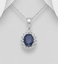 925 Sterling Silver Pendant & Chain, Decorated with a Real  Blue Sapphire and CZ Simulated Diamonds