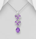 925 Sterling Silver Pendant & Chain, Decorated with Amethyst and Simulated Diamonds