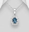 925 Sterling Silver Pendant & Chain, Decorated with London Blue Topaz and CZ Simulated Diamonds