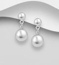 925 Sterling Silver Plain Double  Ball Push-Back Earrings