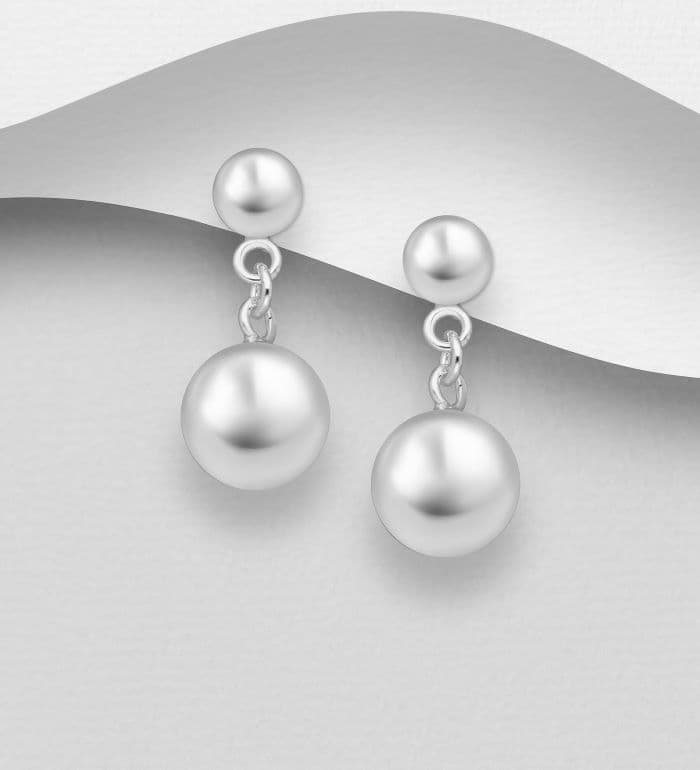 925 Sterling Silver Plain Double  Ball Push-Back Earrings