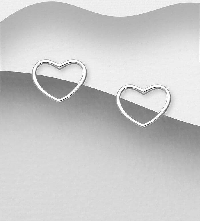 925 Sterling Silver Plain Heart PushBack / Stud Earrings