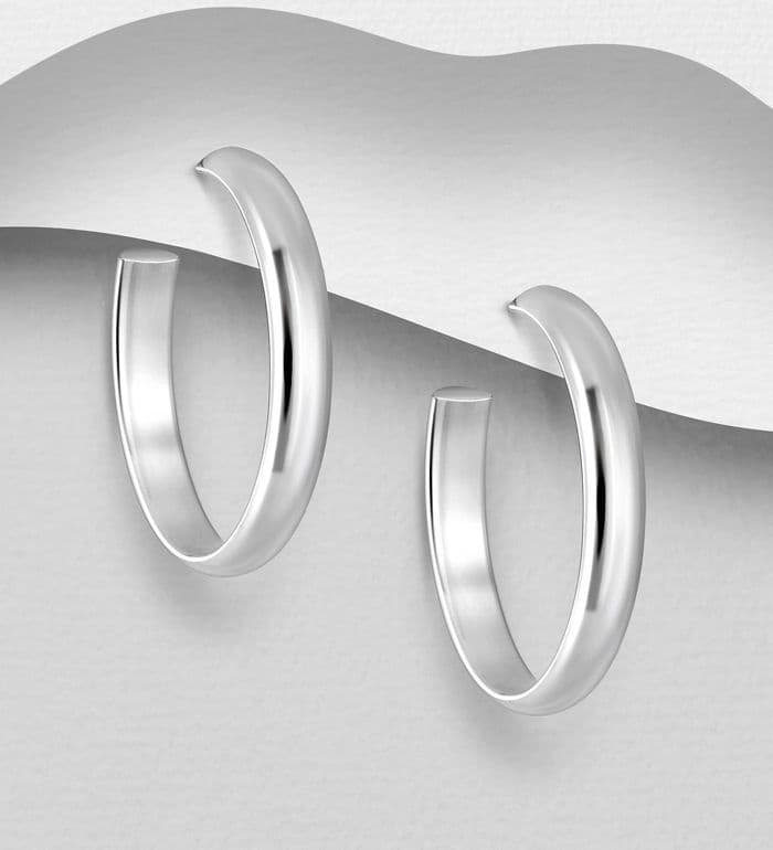 925 Sterling Silver Plain Oval Push-Back/Stud Earrings