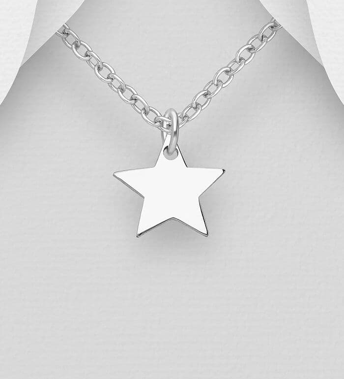 925 Sterling Silver Plain Polished Star Pendant & Chain