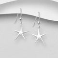 925 Sterling Silver Plain Polished Starfish Hook/Drop Earrings