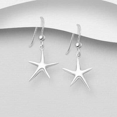925 Sterling Silver Plain Polished Starfish Hook/Drop Earrings