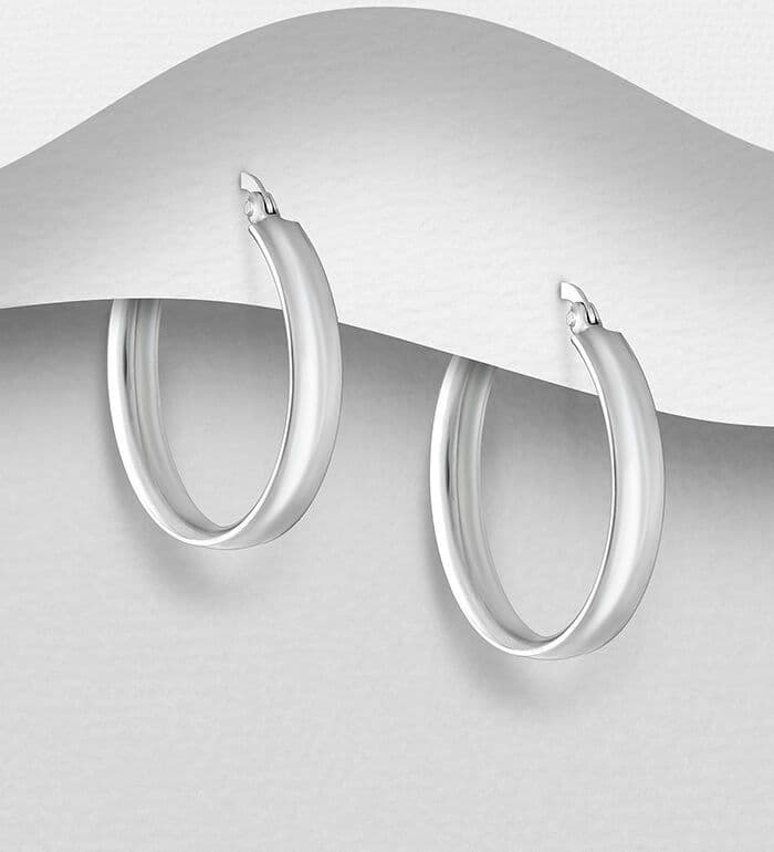925 Sterling Silver Plain Round  Hoop Earrings