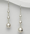 925 Sterling Silver Polished Graduated Triple Ball Hook/Drop Earrings