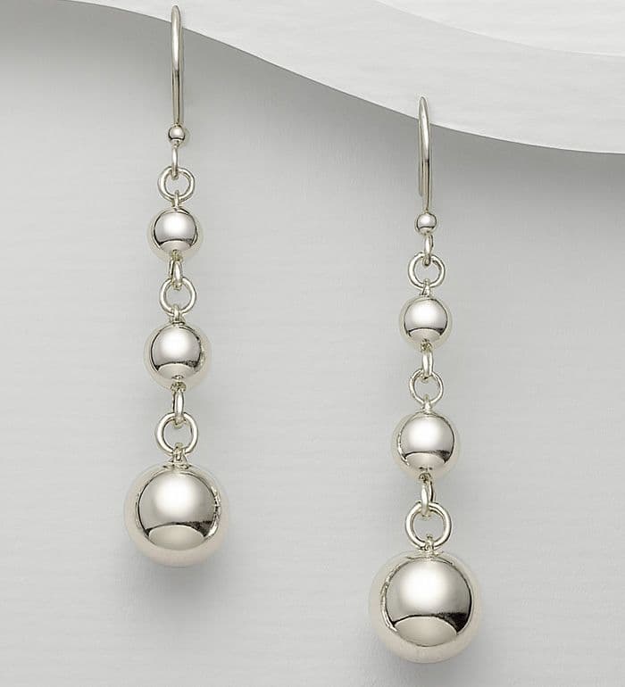 925 Sterling Silver Polished Graduated Triple Ball Hook/Drop Earrings