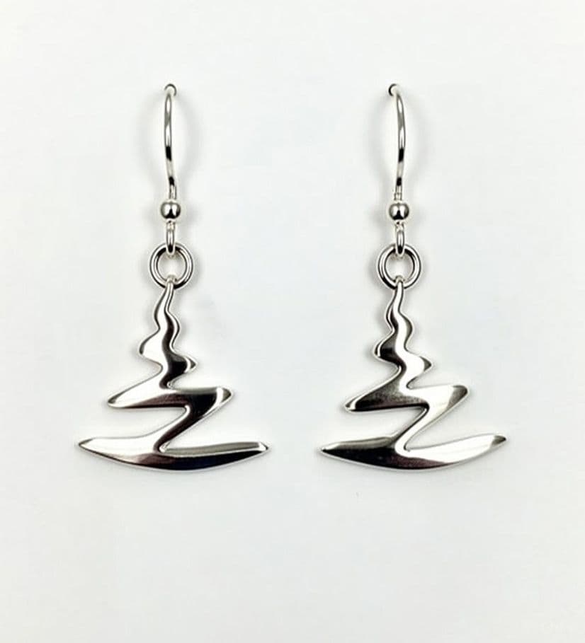 925 Sterling Silver Polished Hand Crafted Zigzag Hook/Drop Earrings
