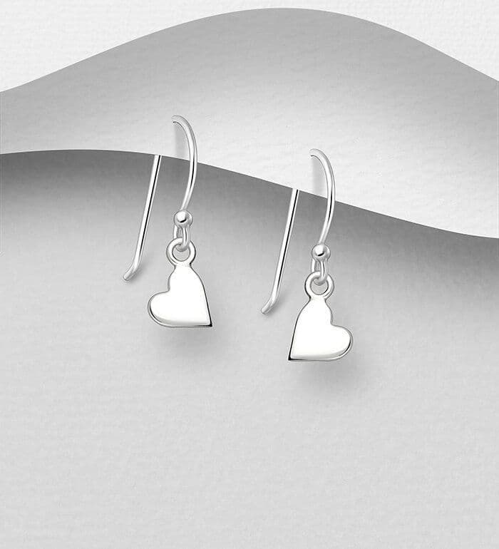 925 Sterling Silver Polished Heart Hook Earrings - Minimalist Design  HighShine Finish
