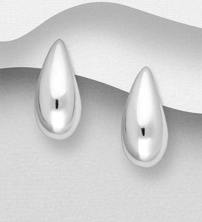 925 Sterling Silver Polished Modern Larger Droplet Push-Back Earrings - 11 mm Width