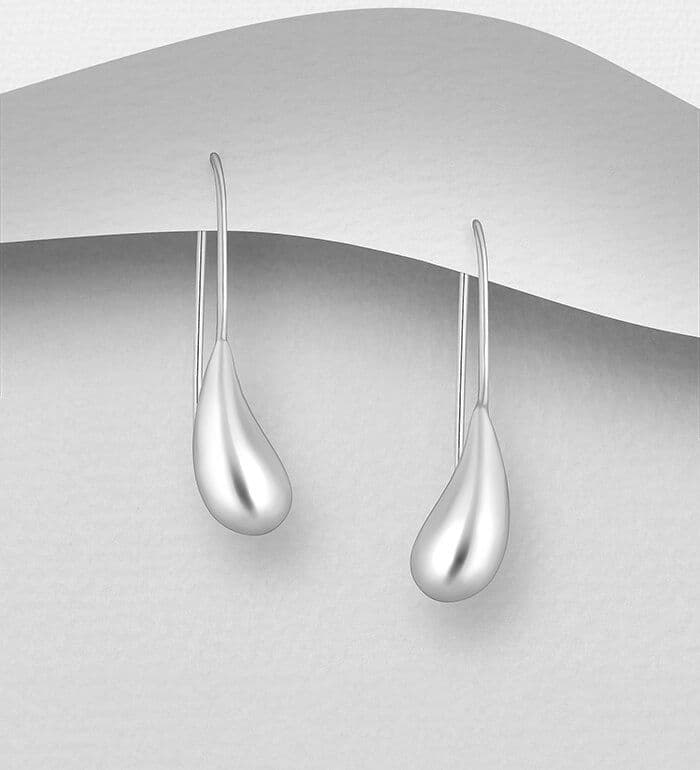 925 Sterling Silver Polished Pear Shaped Bombs With Long Solid Hook Earrings