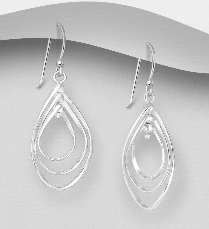 925 Sterling Silver Polished Triple Pear Shaped Hook/Drop Earrings