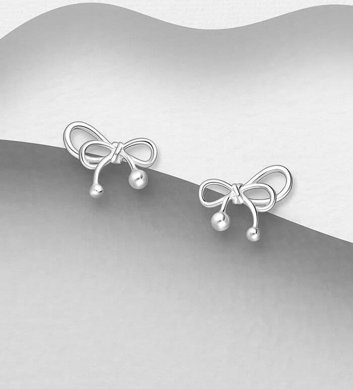 925 Sterling Silver Ribbon Bow Push-Back/Stud Earrings - Elegant Additions to Your Jewelry Collectio