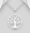 925 Sterling Silver Round Modern Tree Of Life Pendant & Chain