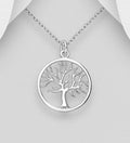 925 Sterling Silver Round Open Work Tree Of Life Pendant & Chain