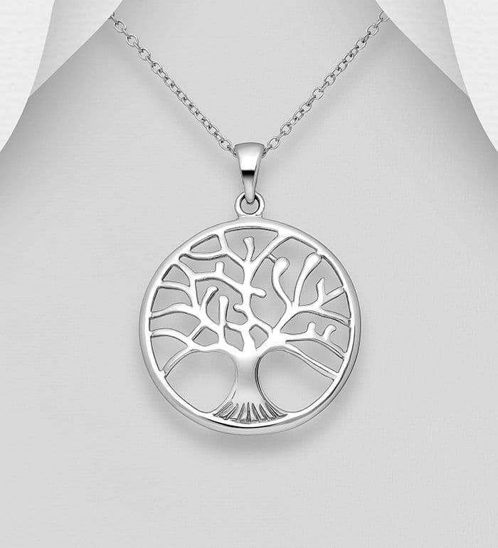 925 Sterling Silver Round Polished Tree of Life Pendant & Chain