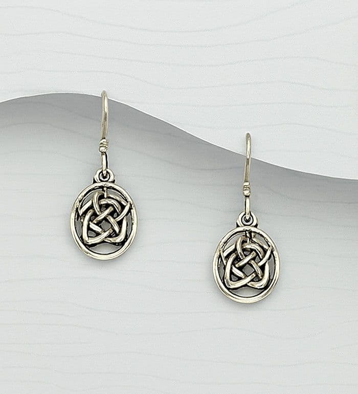 925 Sterling Silver Round Solid Celtic Drop Earrings