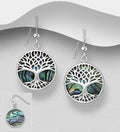 925 Sterling Silver Round Tree Of Life Hook/Drop Earrings with Abalone Shell