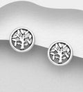 925 Sterling Silver Round Tree Of Life Stud Earrings