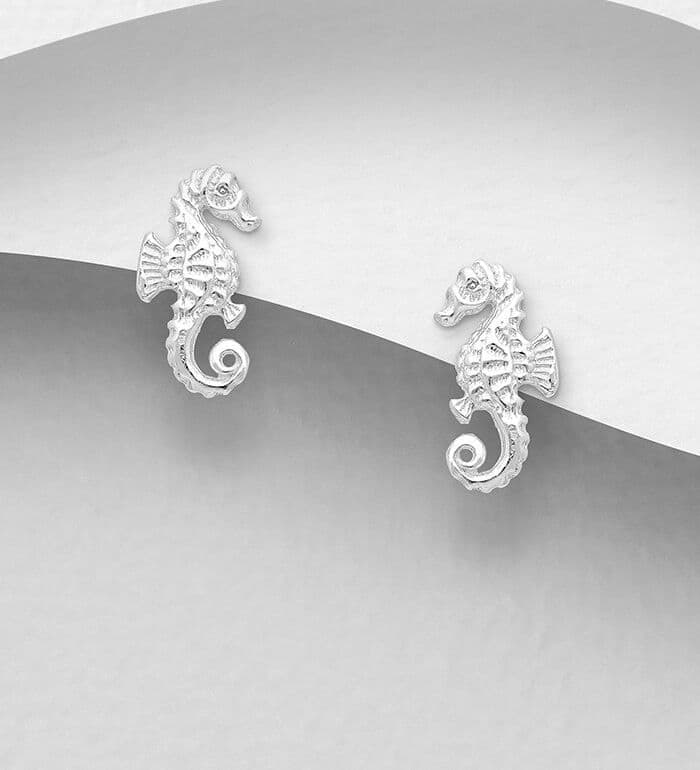 925 Sterling Silver Seahorse Push-Back/Stud Earrings