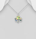 925 Sterling Silver Shamrock Pendant & Chain  Decorated with Iridescent Abalone Shell