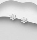 925 Sterling Silver Small Cute Flower Cluster  Earrings, Set with CZ Simulated Diamonds