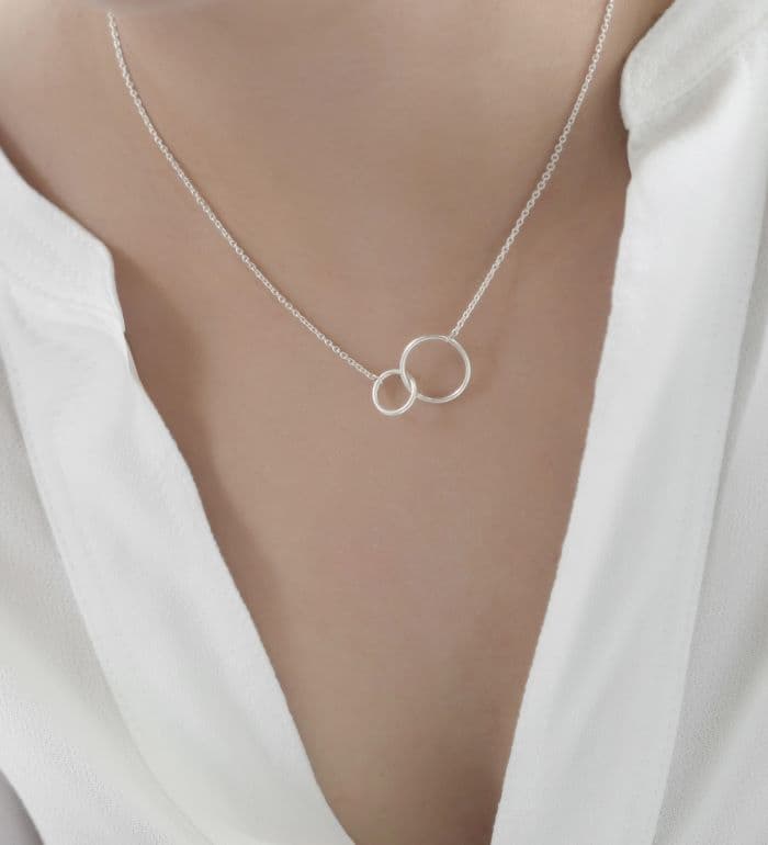 925 Sterling Silver Small & Large Circle Links Necklace / Pendant