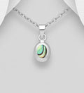 925 Sterling Silver Small Oval Pendant & Chain, Decorated with  Abalone Shell or Mother of Peal