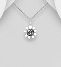 925 Sterling Silver Small Oxidized Flower Pendant & Chain