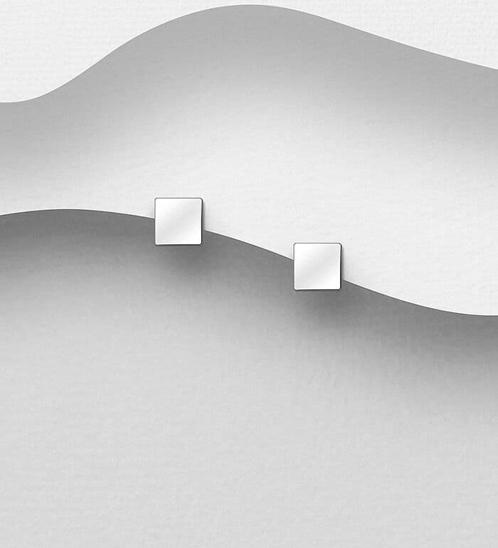 925 Sterling Silver Small Push-Back/Stud Square Earrings