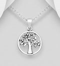 925 Sterling Silver Small Round Hand Crafted Tree Of Life Pendant & Chain