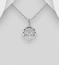 925 Sterling Silver Small Round Oxidized Tree Of Life Pendant & Chain