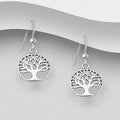 925 Sterling Silver Small Round Tree Of Life Hook/Drop Earrings