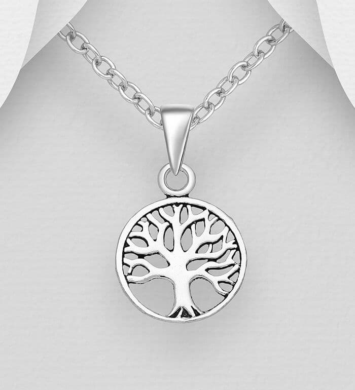 925 Sterling Silver Small Round  Tree Of Life Pendant & Chain