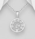 925 Sterling Silver Small Round Tree Of Life Pendant & Chain Set with Simulated Diamonds