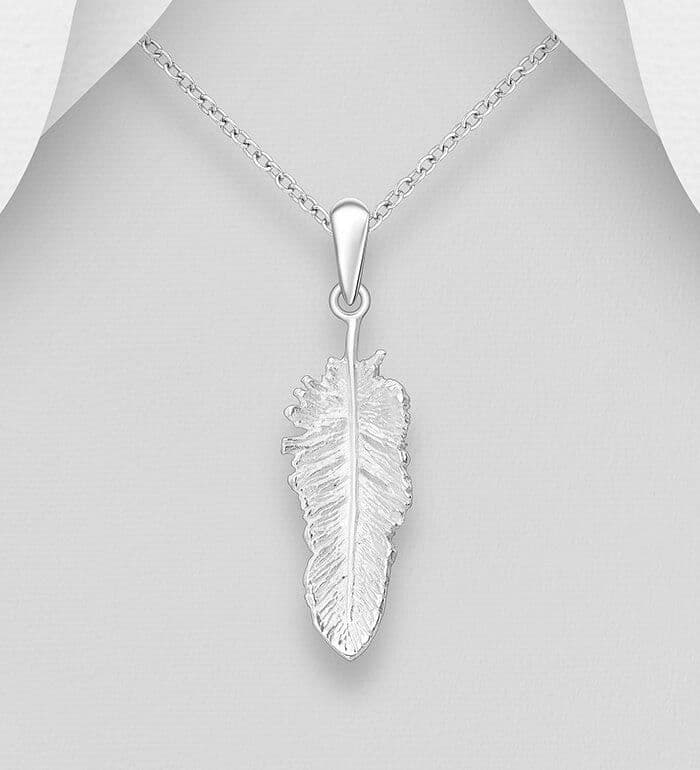925 Sterling Silver Sold hand Crafted Feather Pendant & Chain