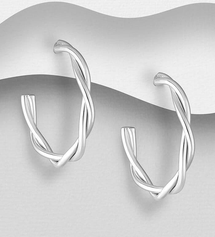 925 Sterling Silver Sold Twist Push/Stud Type Back Earrings