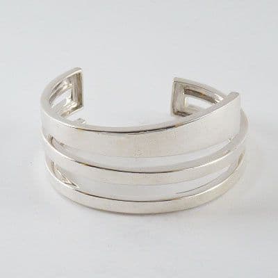 925 Sterling Silver Solid Cross Over Cuff Bangle. An Exclusive Design, Hand Crafted