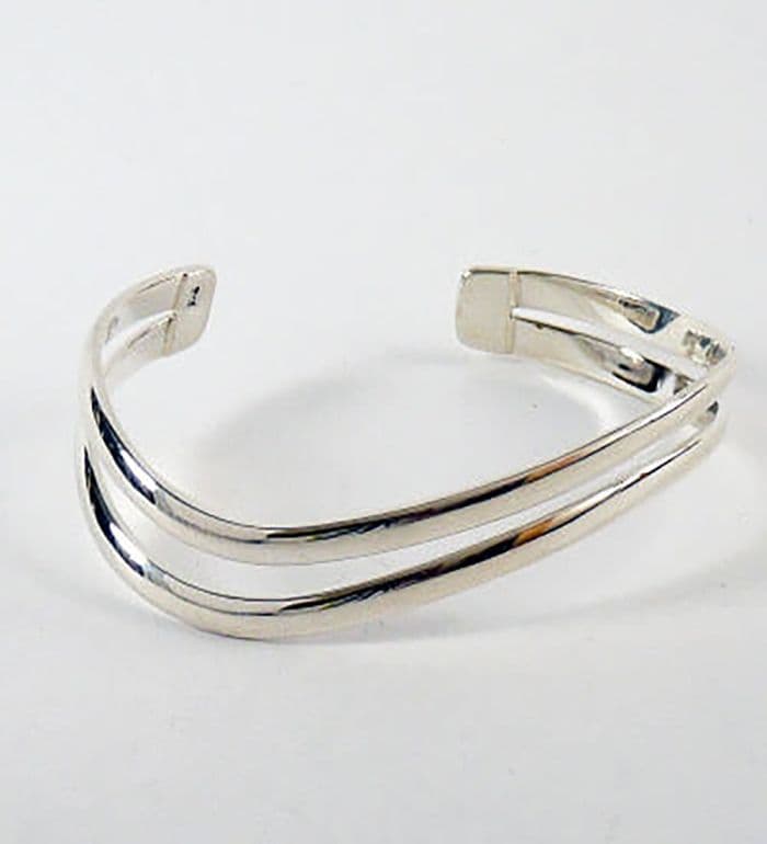 925 Sterling Silver Solid  Double Wavy Hand Crafted Elegant Cuff Bangle